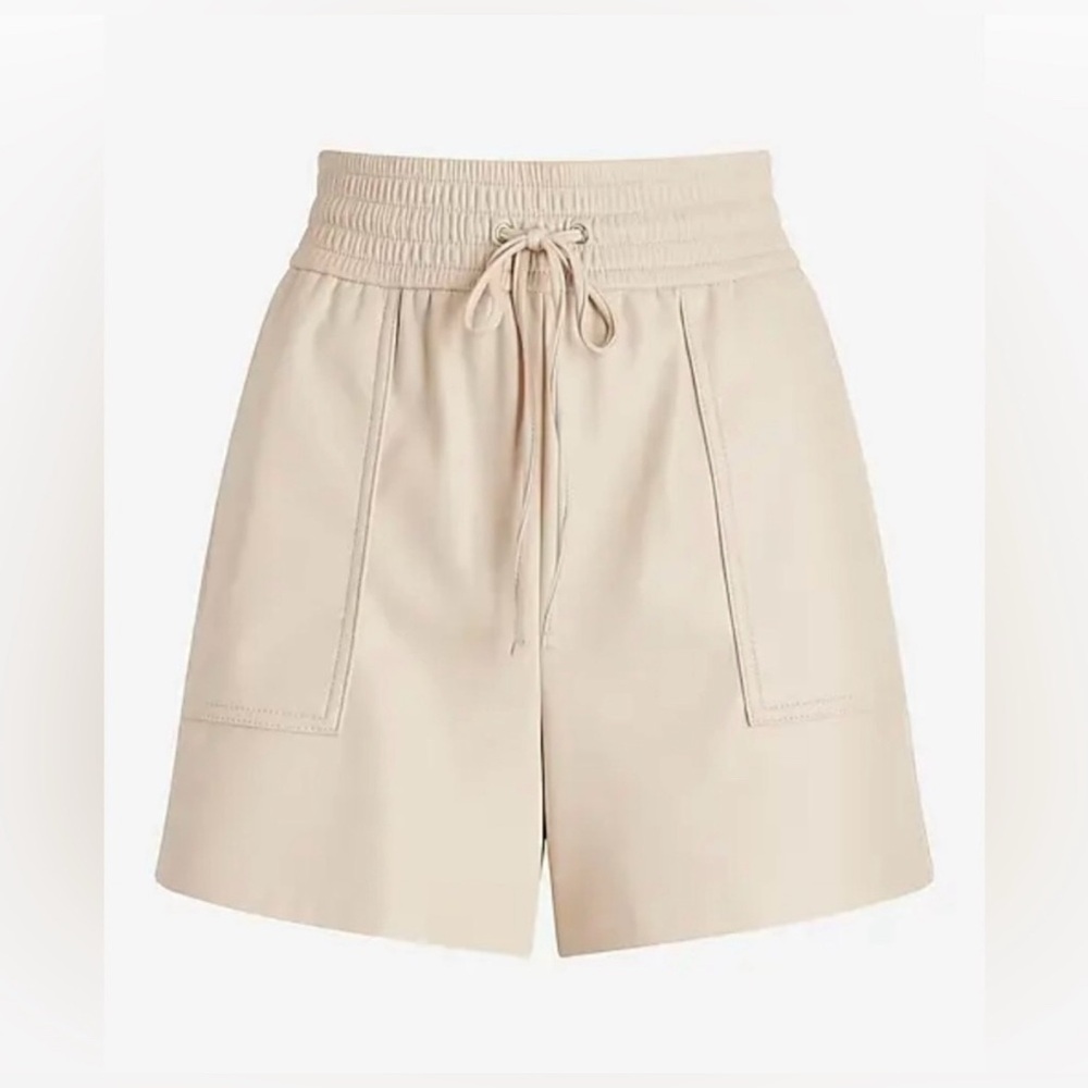 Express Cream High Waist Shorts with Paper-Bag Style